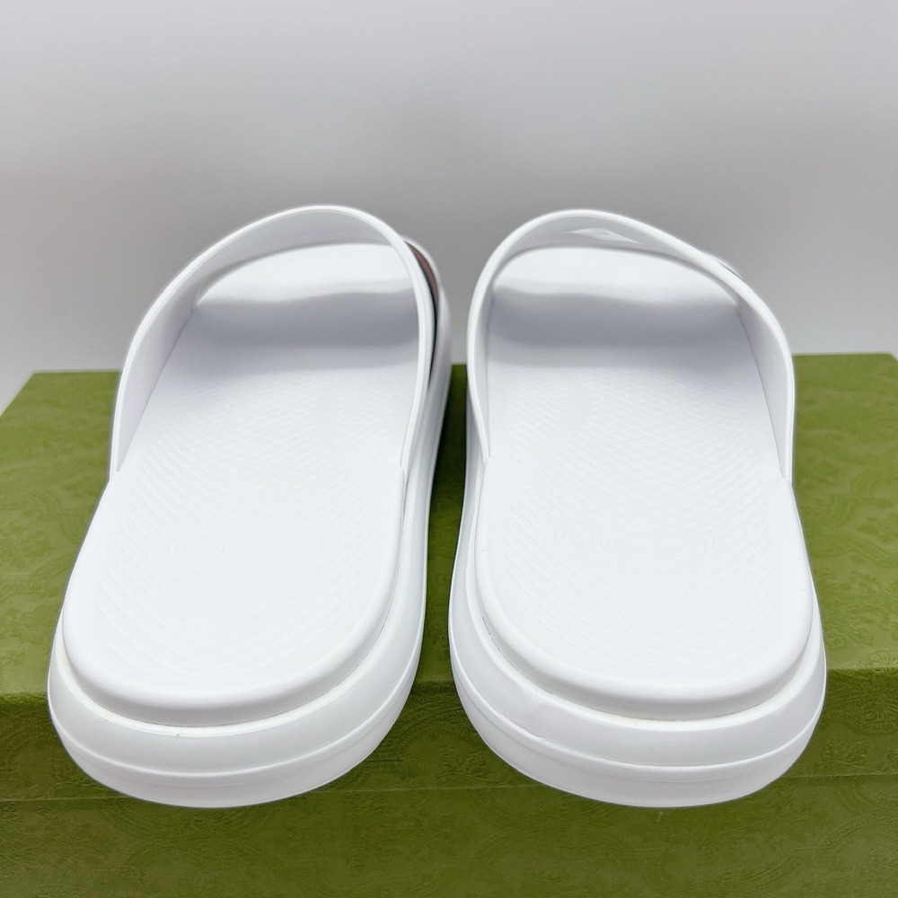 Gucci Men's Web ACE RUBBER Slide Sandals Pool White UK 13 US 13.5 NEW AUTHENTIC - Picture 7 of 12